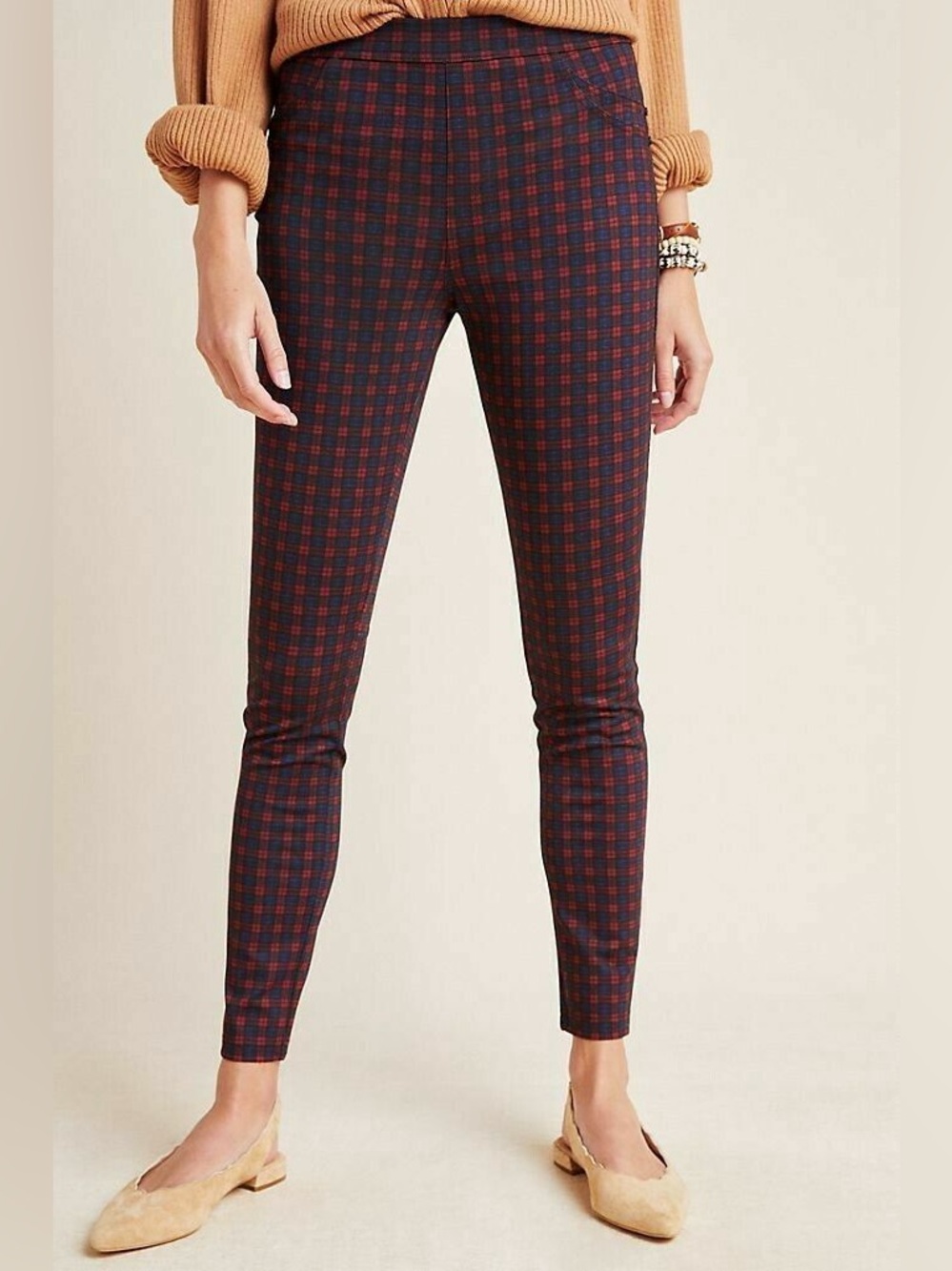 Anthropologie Sanctuary Beckton Red Blue Plaid High Rise Leggings Size XS